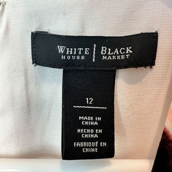 White House Black Market White Abstract Print Midi Sheath Dress - Size 12 - EUC - Picture 6 of 7